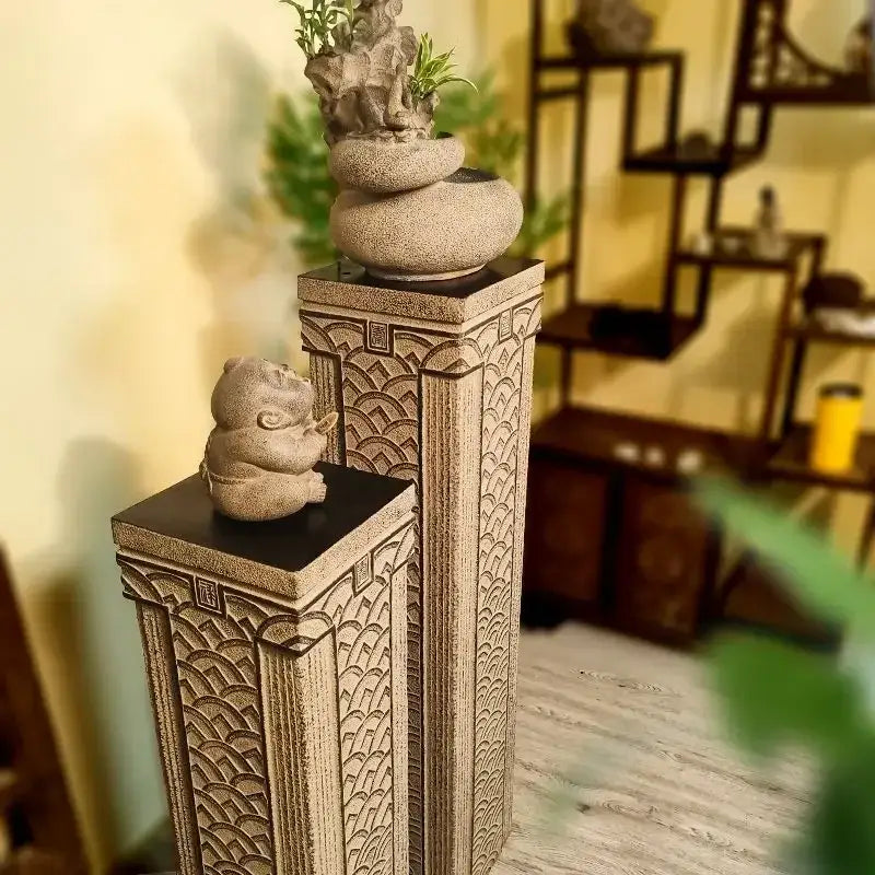 DecorBites™ Chinese Antique Coin Stake Display Column for Garden and Living Room Décor
