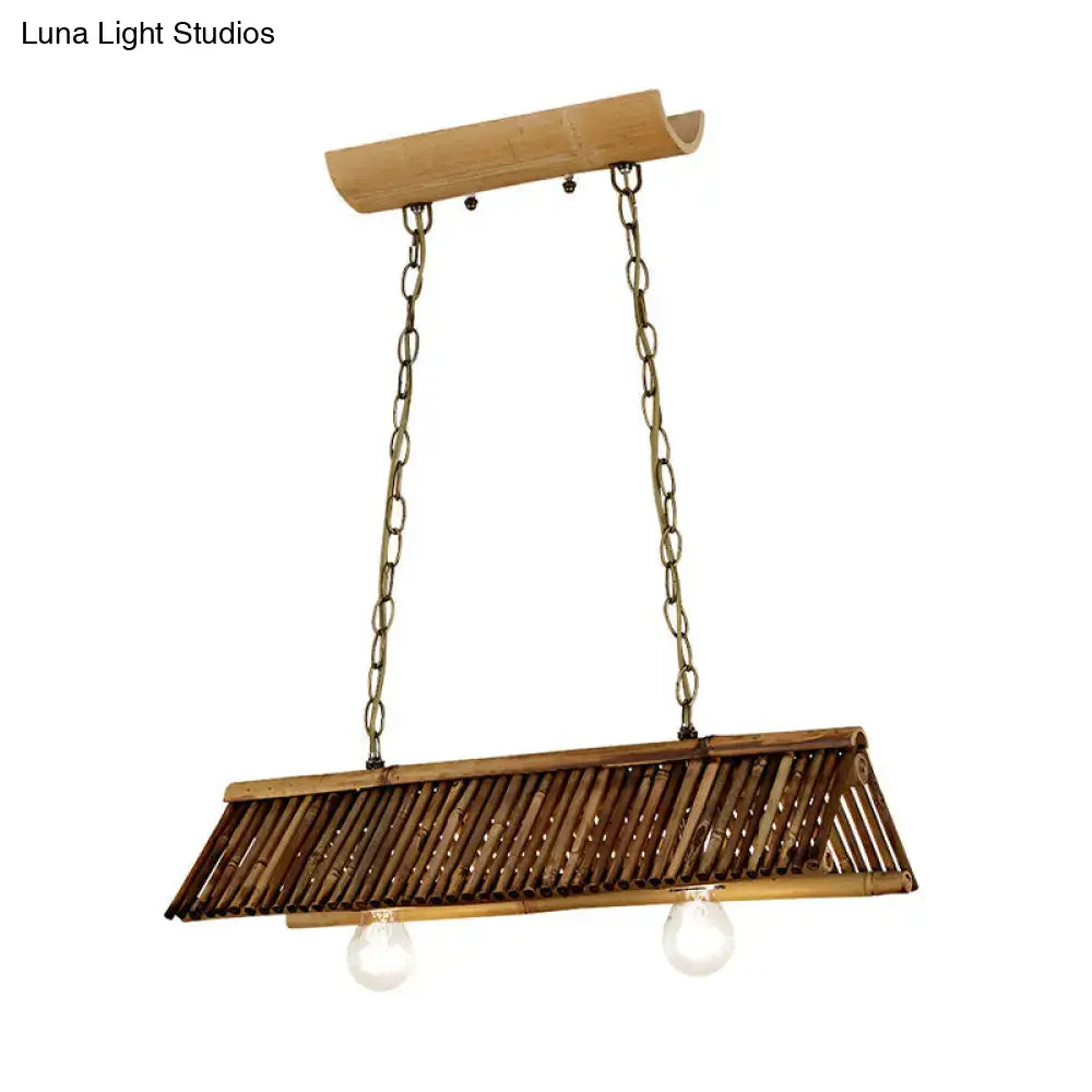 DecorBites™ Chinese Bamboo Triangular Island Light - Brown Pendant Lighting Fixture with 2 Heads for Tearoom
