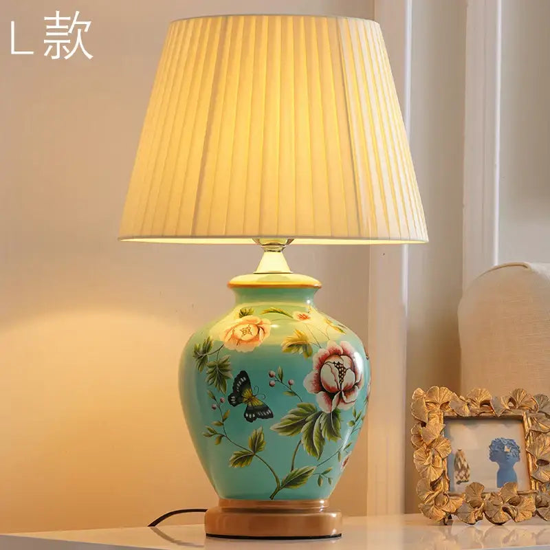 DecorBites™ Chinese Bird Flower Ceramic Table Lamp for Bedroom Living Room Bedside