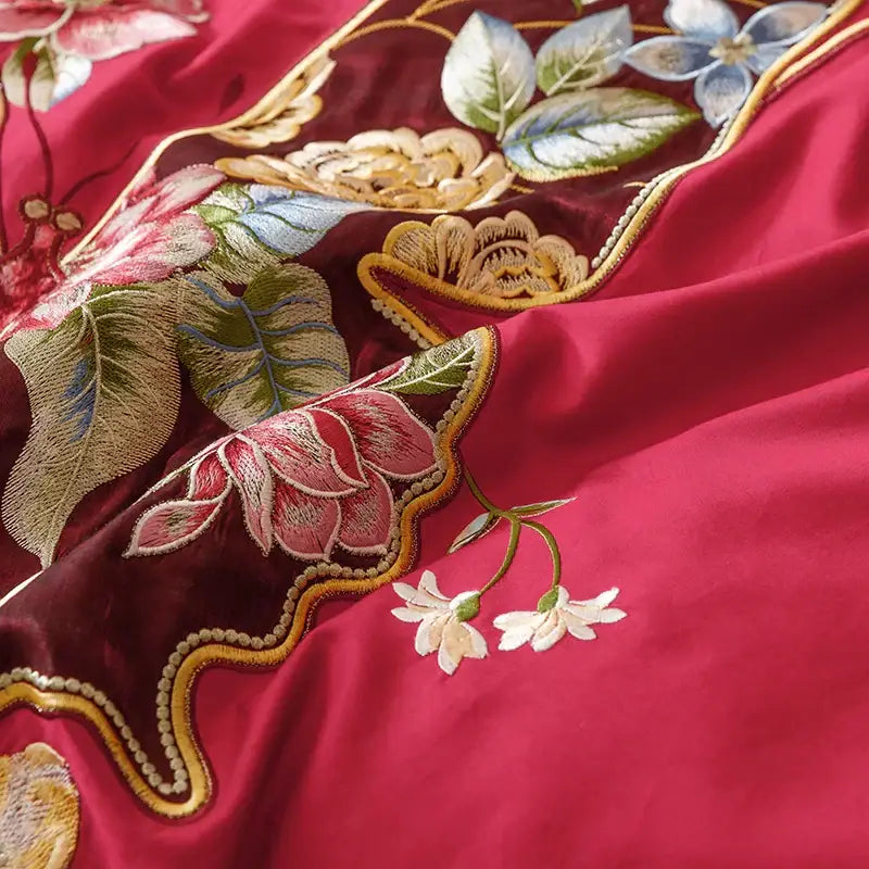 DecorBites™ Chinese Butterfly Flowers Embroidery Wedding Bedding Set - 1000TC Cotton