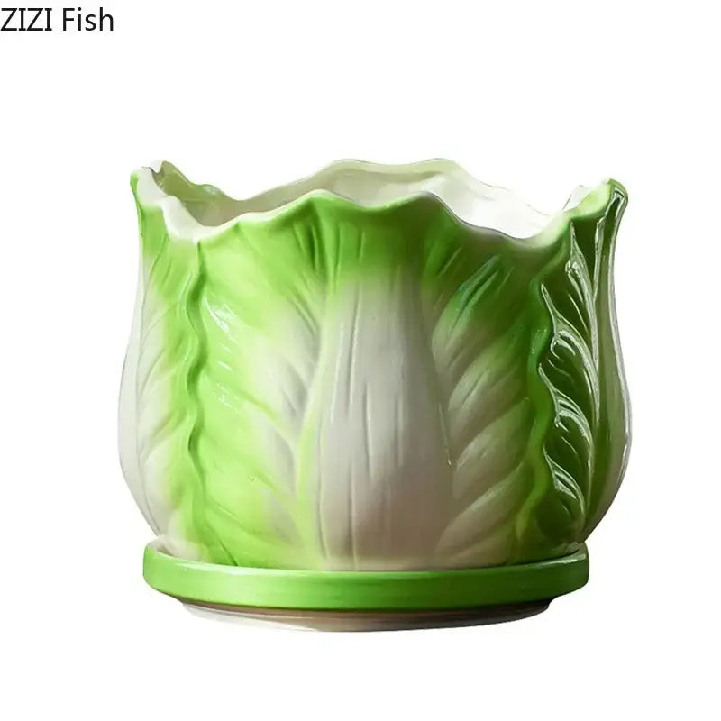 DecorBites™ Chinese Cabbage Ceramic Vase: Table Decoration, Flowers Arrangement, Room Aesthetic Decor