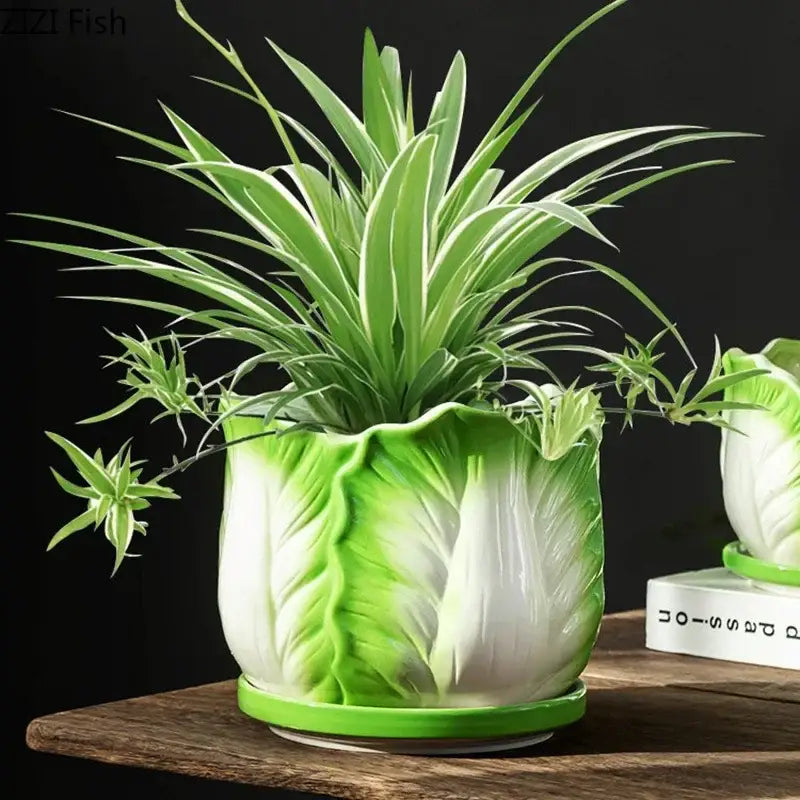 DecorBites™ Chinese Cabbage Ceramic Vase: Table Decoration, Flowers Arrangement, Room Aesthetic Decor