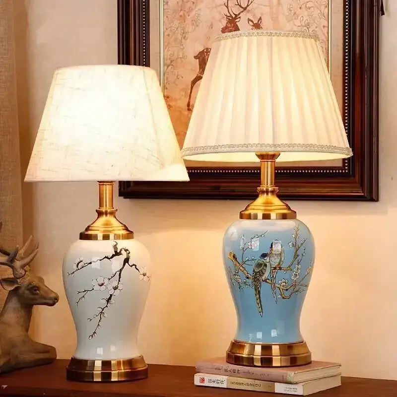 DecorBites™ Chinese Ceramic Table Lamp for Living Room, Bedroom, and Study Room