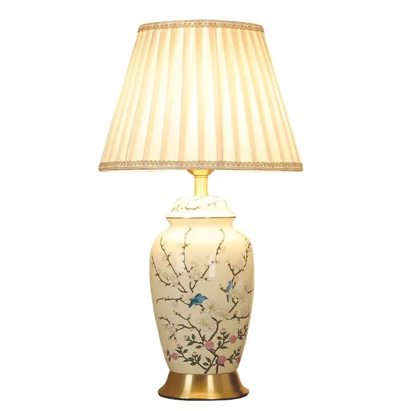DecorBites™ Chinese Ceramic Table Lamp: Hand-Painted Retro Style for Living Room, Bedroom, or Villa