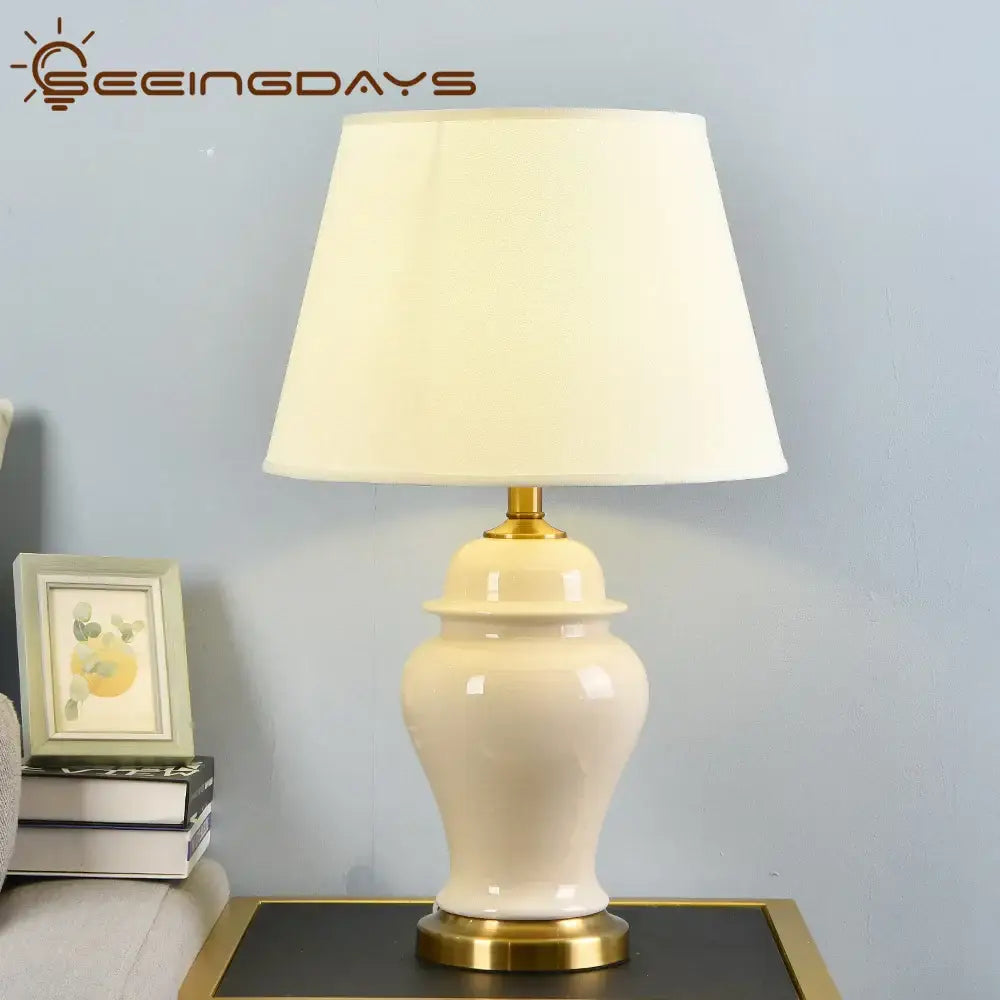 DecorBites™ مصابيح طاولة خزفية صينية لغرفة المعيشة وغرفة النوم مصباح E27 ديكور منزلي بجانب السرير