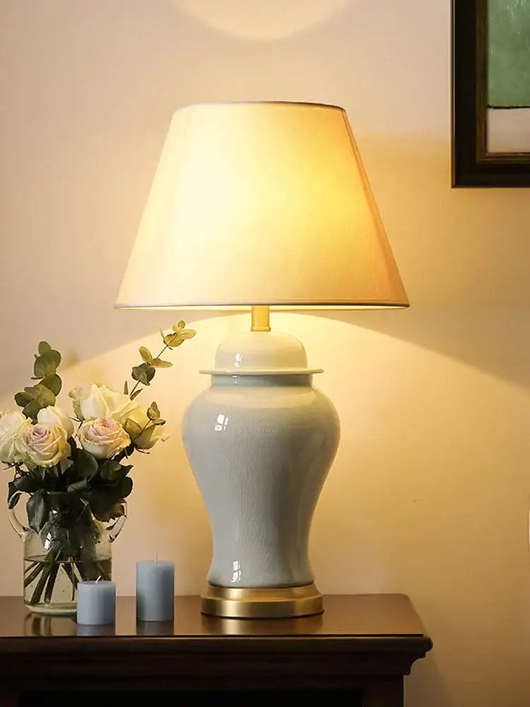 DecorBites™ مصابيح طاولة خزفية صينية لغرفة المعيشة وغرفة النوم مصباح E27 ديكور منزلي بجانب السرير