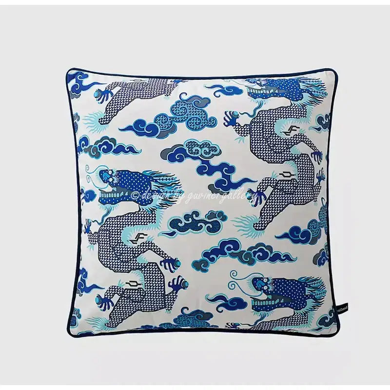 DecorBites™ Chinese City Landscape Velvet Lumbar Pillow Cover with Tassels, 30x50cm