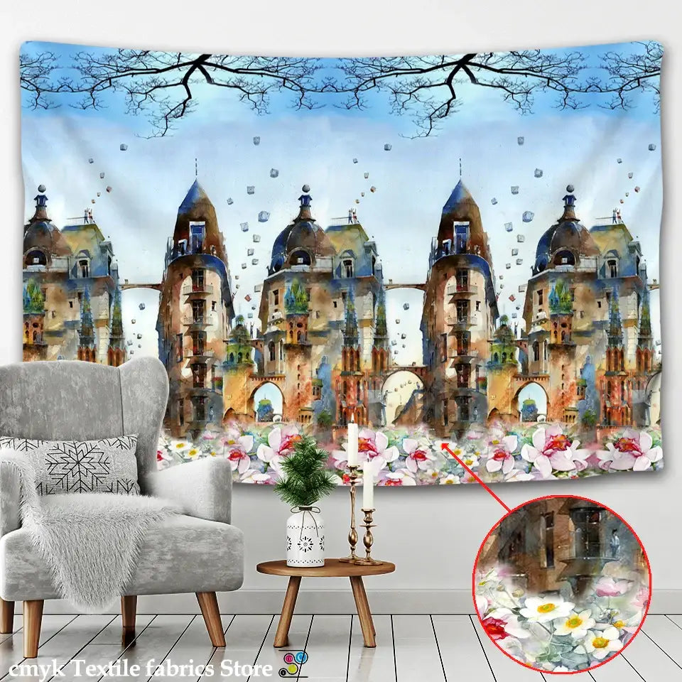 DecorBites™ Chinese Dragon Castle Totem Tapestry Wall Hanging Beach Mat Tapis Decor