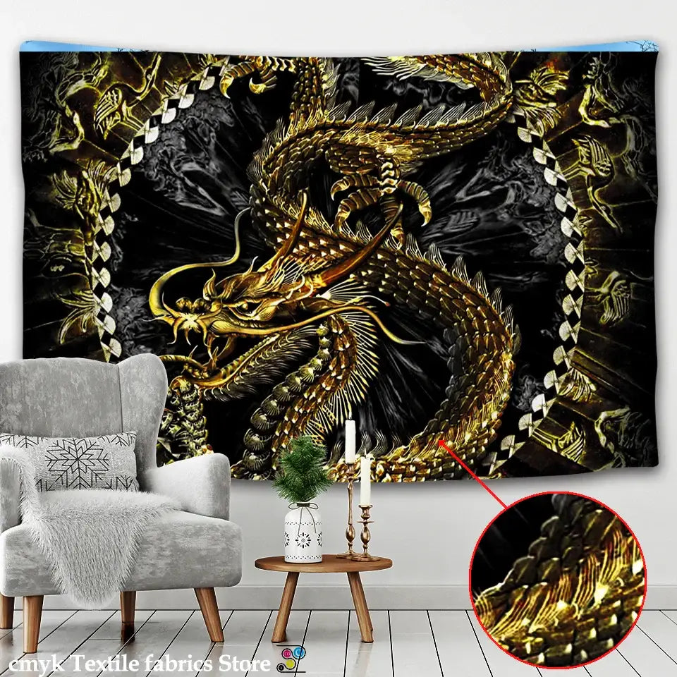 DecorBites™ Chinese Dragon Castle Totem Tapestry Wall Hanging Beach Mat Tapis Decor