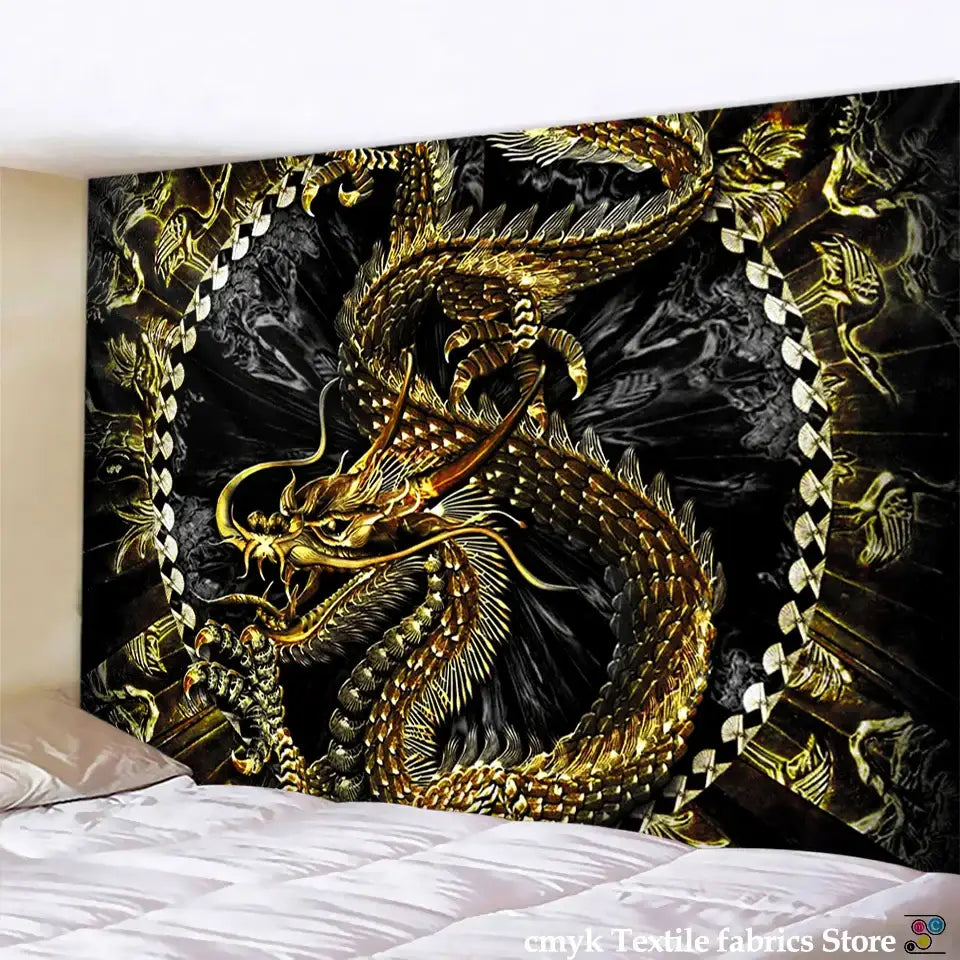 DecorBites™ Chinese Dragon Castle Totem Tapestry Wall Hanging Beach Mat Tapis Decor