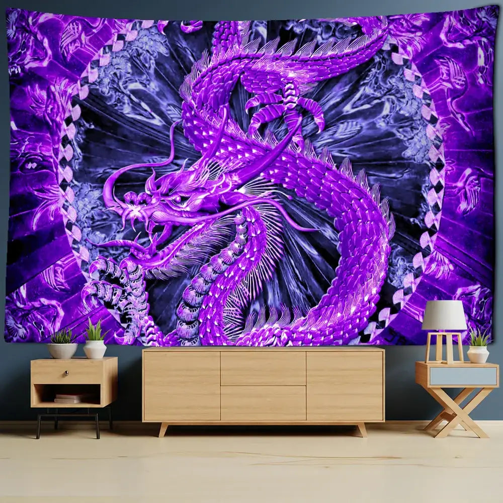 DecorBites™ Chinese Dragon Castle Totem Tapestry Wall Hanging Beach Mat Tapis Decor