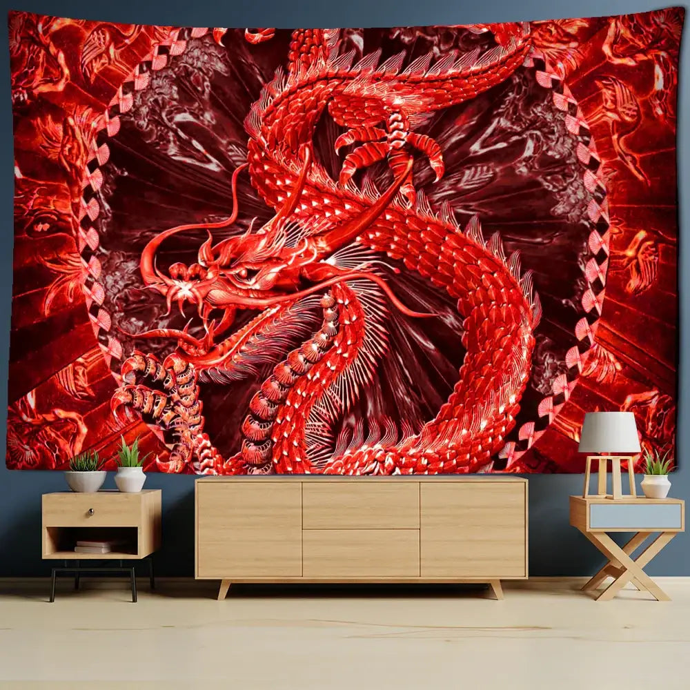 DecorBites™ Chinese Dragon Castle Totem Tapestry Wall Hanging Beach Mat Tapis Decor