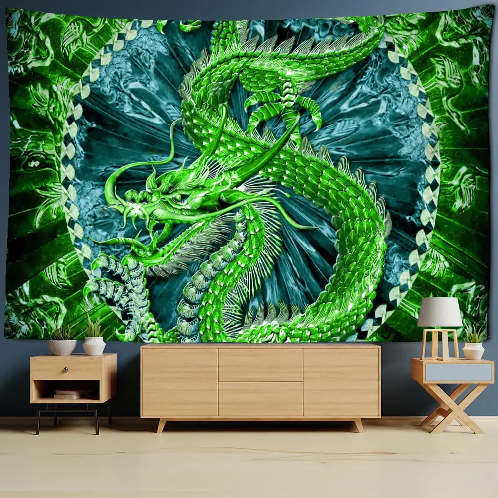 DecorBites™ Chinese Dragon Castle Totem Tapestry Wall Hanging Beach Mat Tapis Decor