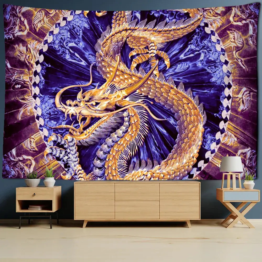 DecorBites™ Chinese Dragon Castle Totem Tapestry Wall Hanging Beach Mat Tapis Decor