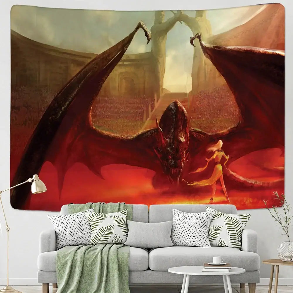 DecorBites™ Chinese Dragon Castle Totem Tapestry Wall Hanging Beach Mat Tapis Decor