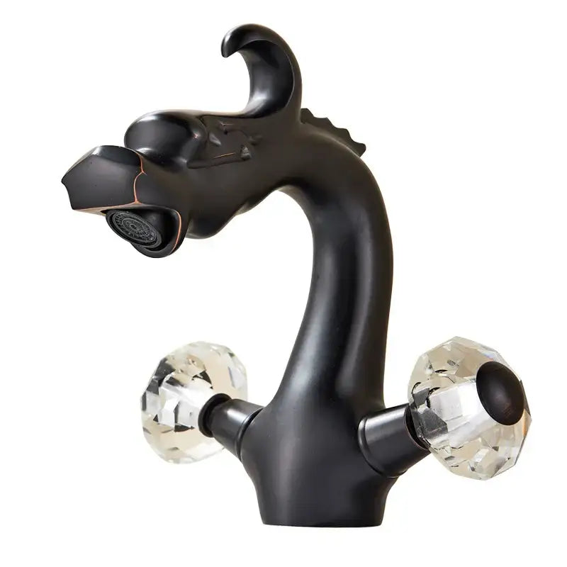DecorBites™ Chinese Dragon Crystal Handle Basin Faucet Dual Hot Cold Deck Mounted Sink