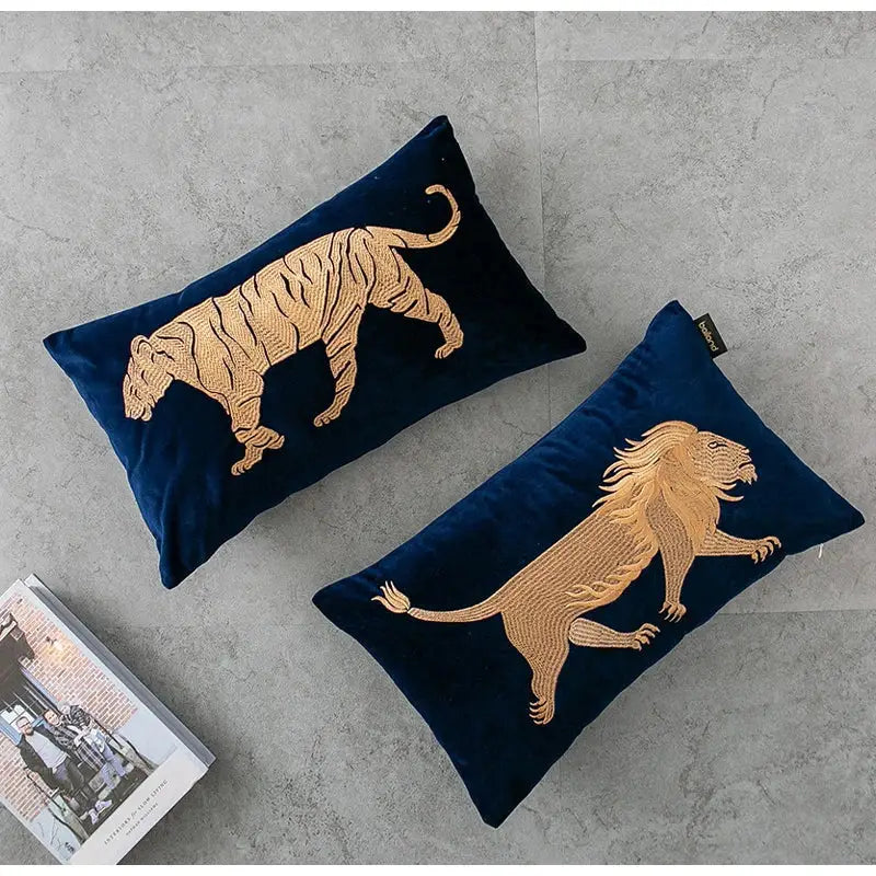 DecorBites™ Chinese Dragon Embroidery Lumbar Pillow Cover Gold