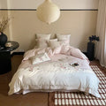 DecorBites™ Chinese Flowers Embroidery Luxury Bedding Set - 1000TC Egyptian Cotton Duvet Cover, Flat Sheet, Fitted Sheet, Pillowcases