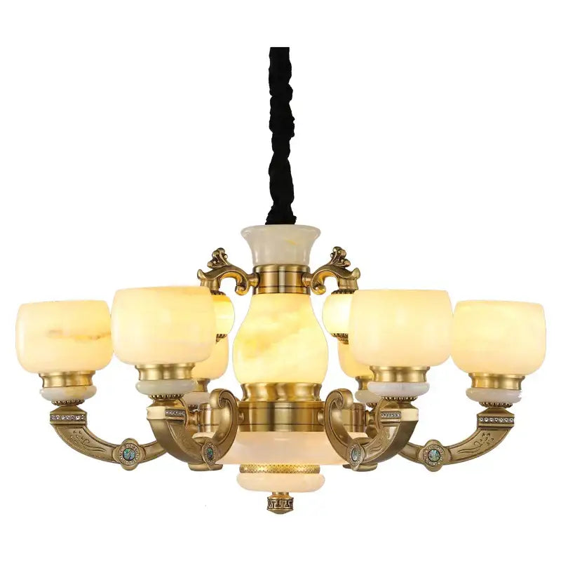 DecorBites™ Chinese Jade Chandelier: Elegant All-Copper Lighting for Living Room, Bedroom, Dining Hall