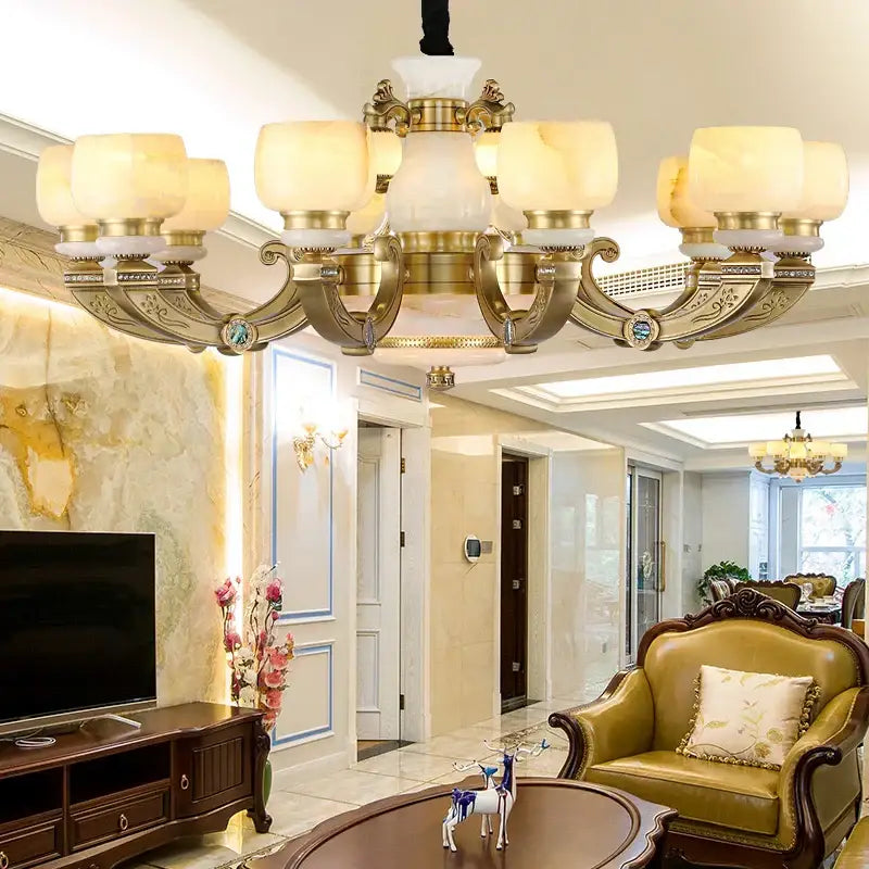 DecorBites™ Chinese Jade Chandelier: Elegant All-Copper Lighting for Living Room, Bedroom, Dining Hall