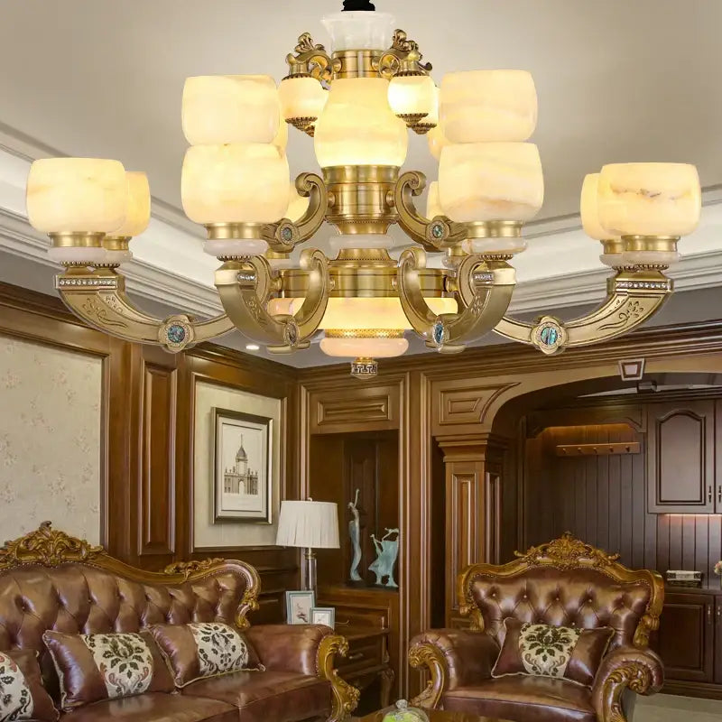 DecorBites™ Chinese Jade Chandelier: Elegant All-Copper Lighting for Living Room, Bedroom, Dining Hall