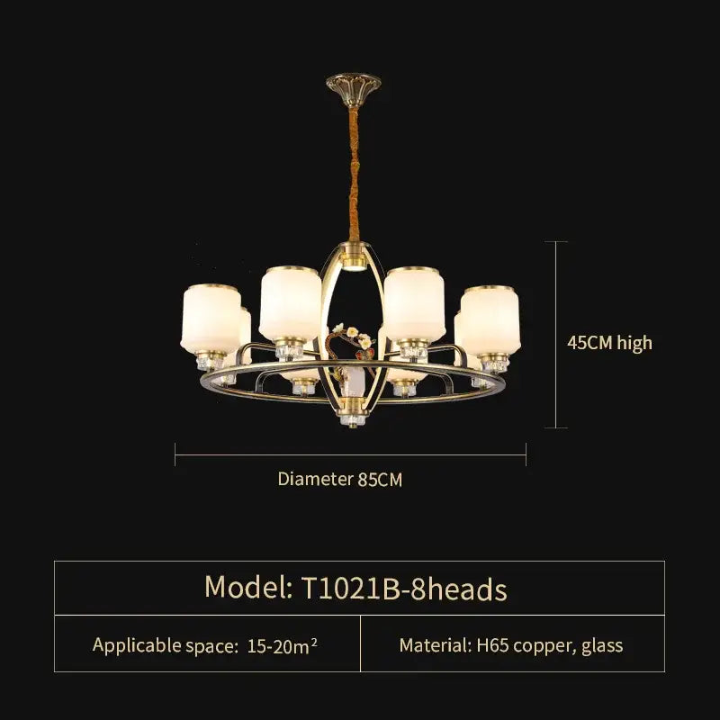 DecorBites™ Chinese Natural Jade All Copper Chandelier for Luxury Living Room Villa