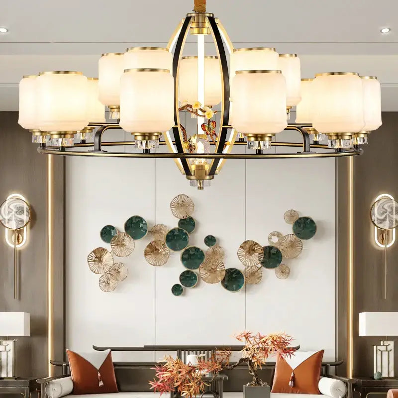 DecorBites™ Chinese Natural Jade All Copper Chandelier for Luxury Living Room Villa