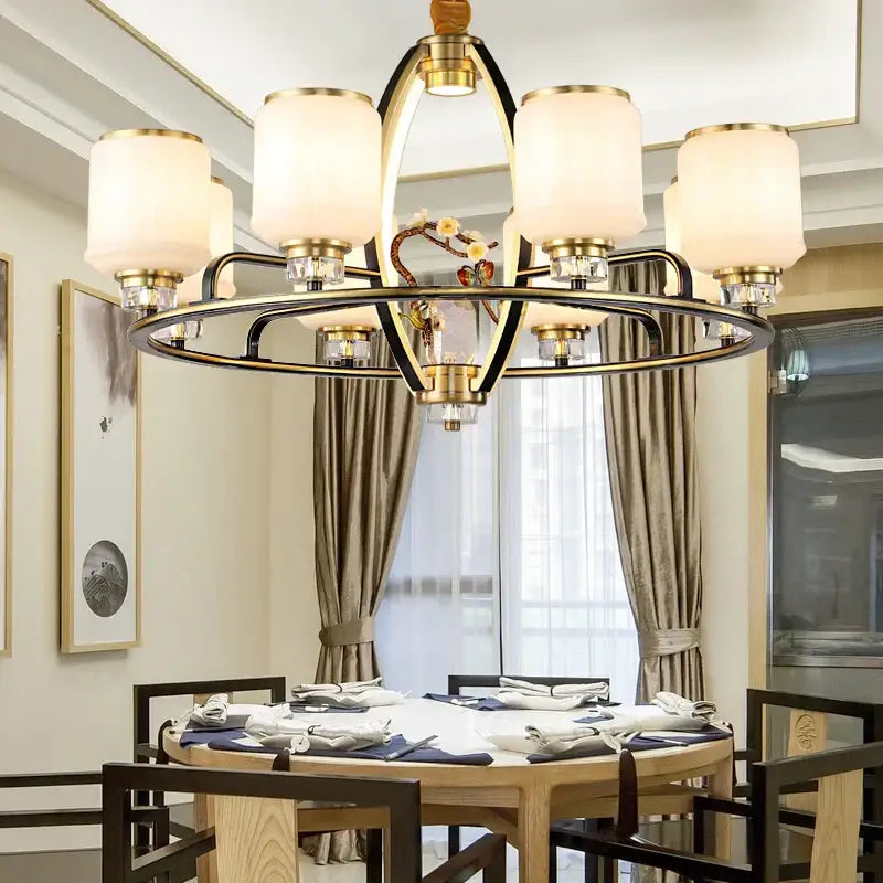 DecorBites™ Chinese Natural Jade All Copper Chandelier for Luxury Living Room Villa