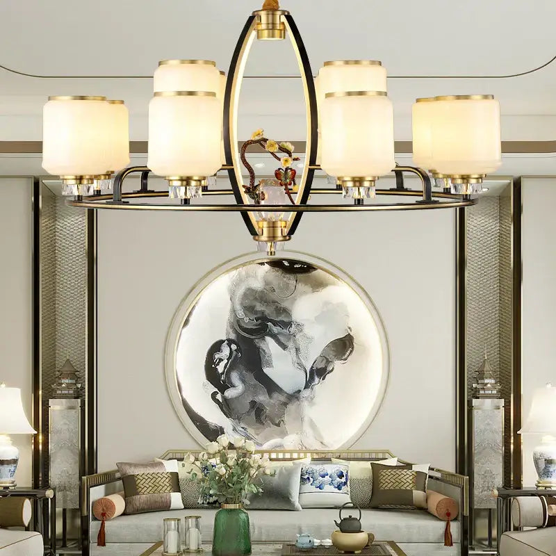 DecorBites™ Chinese Natural Jade All Copper Chandelier for Luxury Living Room Villa
