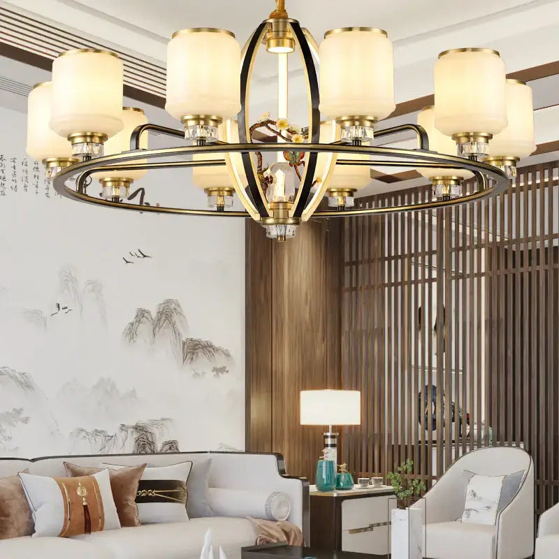 DecorBites™ Chinese Natural Jade All Copper Chandelier for Luxury Living Room Villa