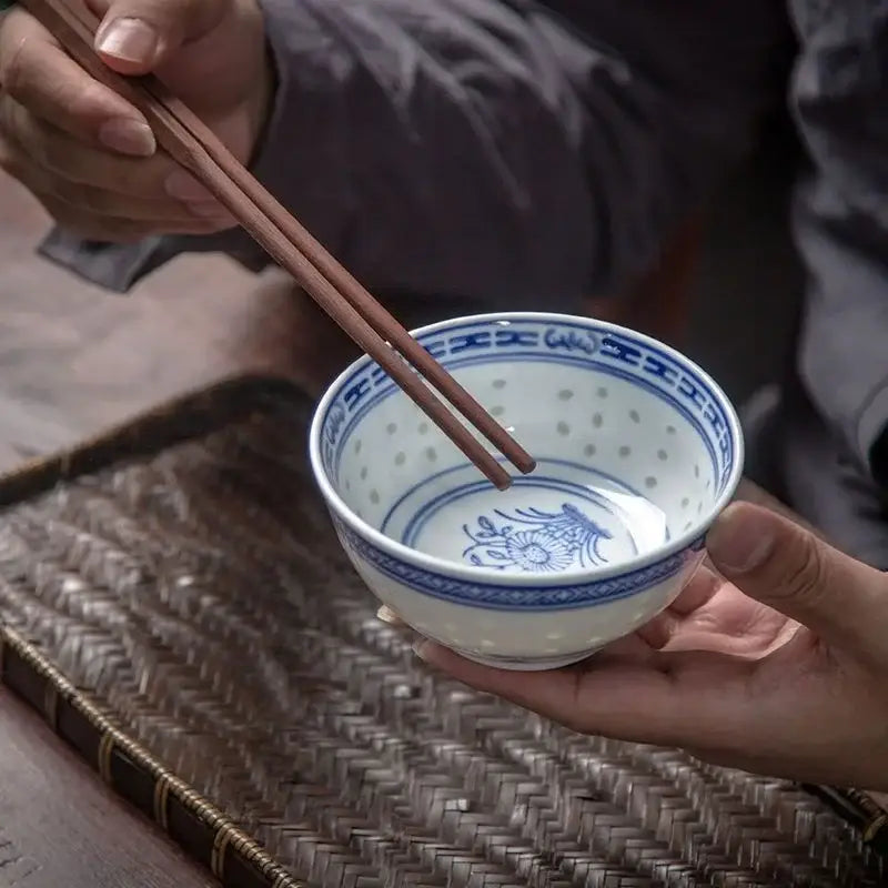 DecorBites™ Chinese Orchid Dragon Bowl - Traditional Blue and White Porcelain Dessert Rice Bowl