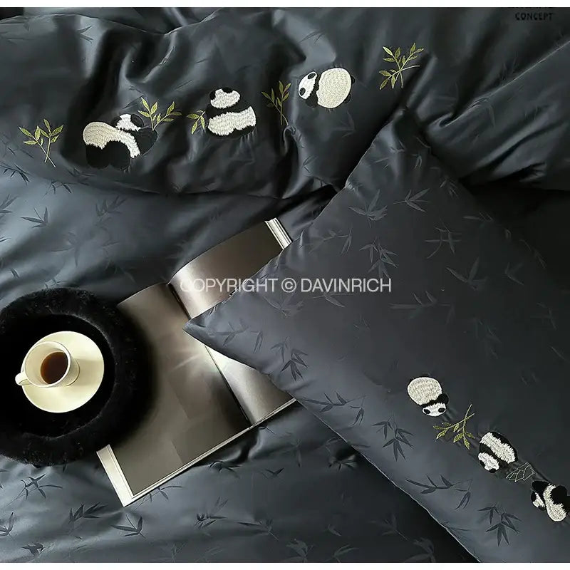 DecorBites™ Chinese Panda Bamboo Jacquard Duvet Cover Set Luxury Cotton Bed Sheet Set