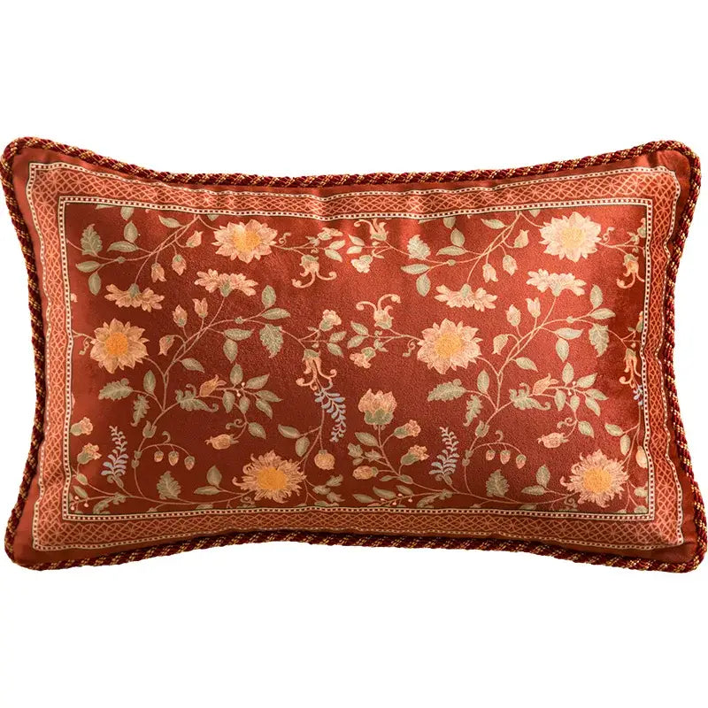 DecorBites™ Chinese Peony Flower & Bird Print Vermilion Pillow Cover