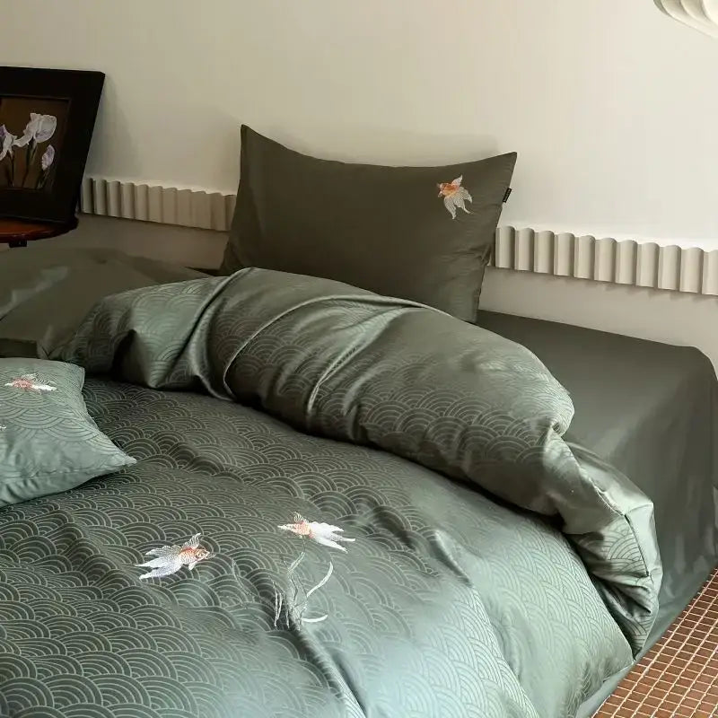 DecorBites™ Chinese Style 100% Cotton Jacquard Duvet Cover Set - Luxury Queen Bedding