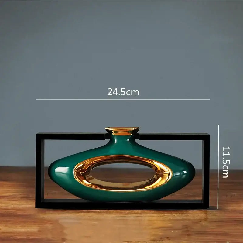 DecorBites™ Chinese Style Ceramic Vase in Wooden Frame for Modern Home Decor