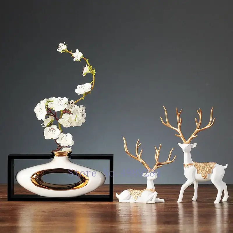 DecorBites™ Chinese Style Ceramic Vase in Wooden Frame for Modern Home Decor