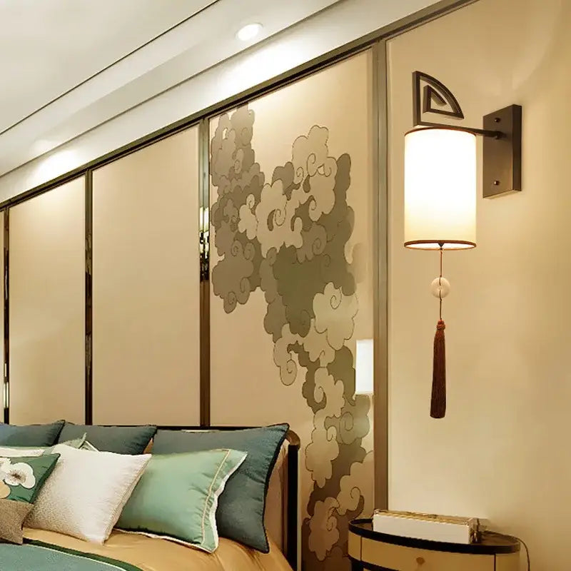 وحدة إضاءة جدارية E27 قماشية من DecorBites™ على الطراز الصيني لغرفة المعيشة وغرفة النوم