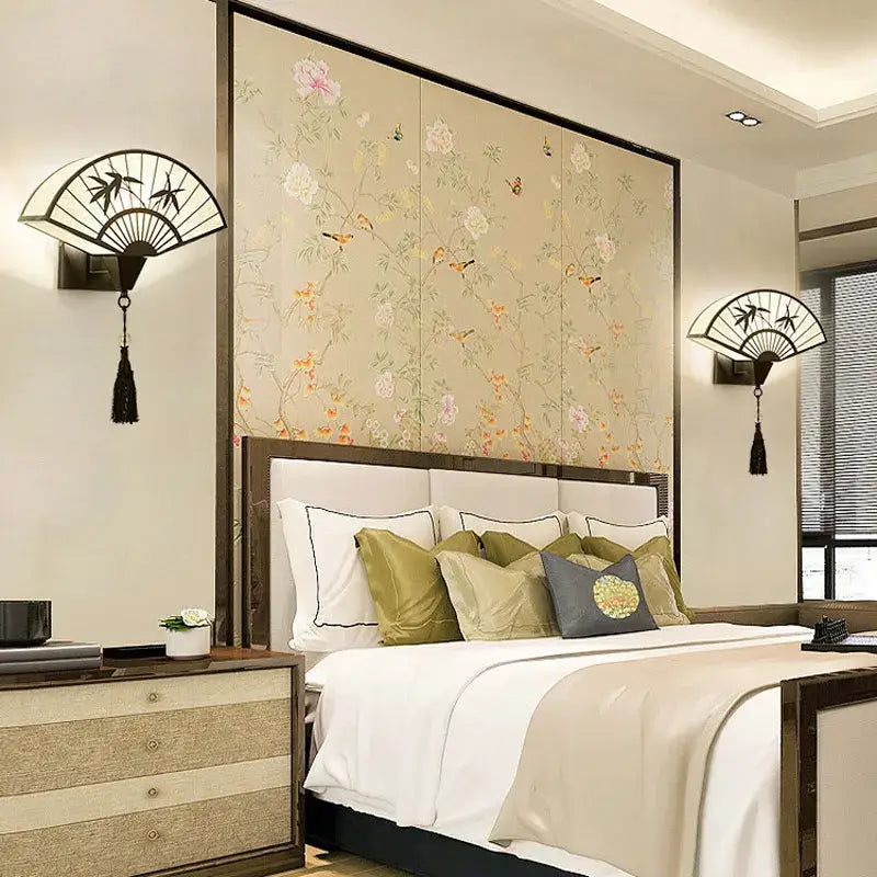 DecorBites™ Chinese Style Iron Art Wall Lamp for Living Room, Bedroom, Hallway - E27 Fabric Sconce