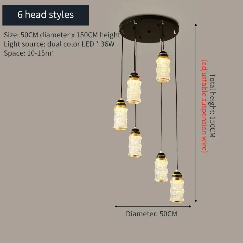 DecorBites™ Chinese Style Spiral Staircase Chandelier for Villa & Restaurant, LED Lamps