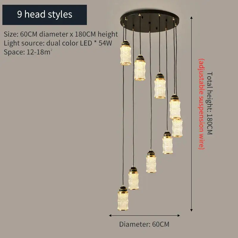DecorBites™ Chinese Style Spiral Staircase Chandelier for Villa & Restaurant, LED Lamps