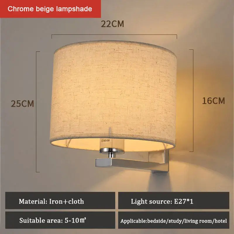 DecorBites™ Chinese Style Wall Lamp Warm Cloth Cover Bedroom Living Room Light