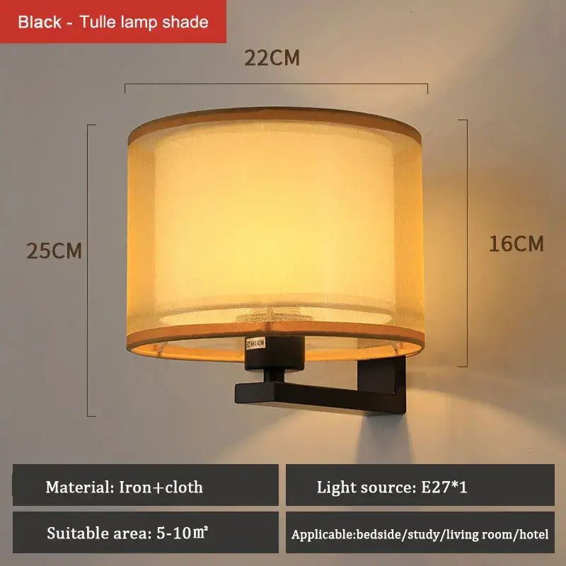 DecorBites™ Chinese Style Wall Lamp Warm Cloth Cover Bedroom Living Room Light
