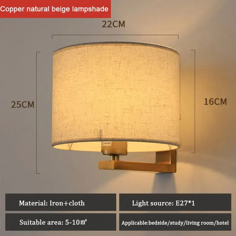DecorBites™ Chinese Style Wall Lamp Warm Cloth Cover Bedroom Living Room Light