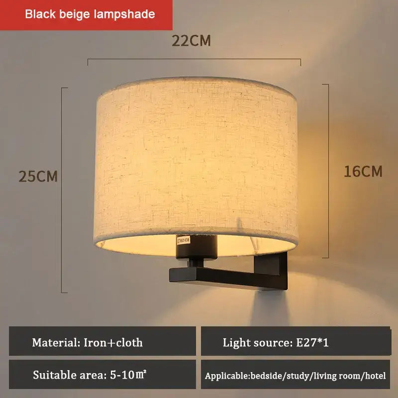 DecorBites™ Chinese Style Wall Lamp Warm Cloth Cover Bedroom Living Room Light
