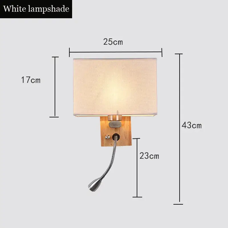 DecorBites™ Chinese Wood LED Wall Lamp for Bedroom Reading, Nordic Fabric Lighting Fixture