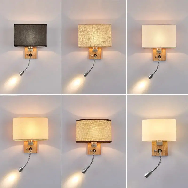 DecorBites™ Chinese Wood LED Wall Lamp for Bedroom Reading, Nordic Fabric Lighting Fixture