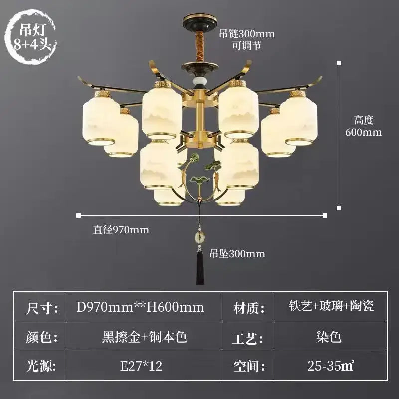 DecorBites™ Chinese Zen Chandelier for Home, Hotel, and Restaurant Living Room Lighting