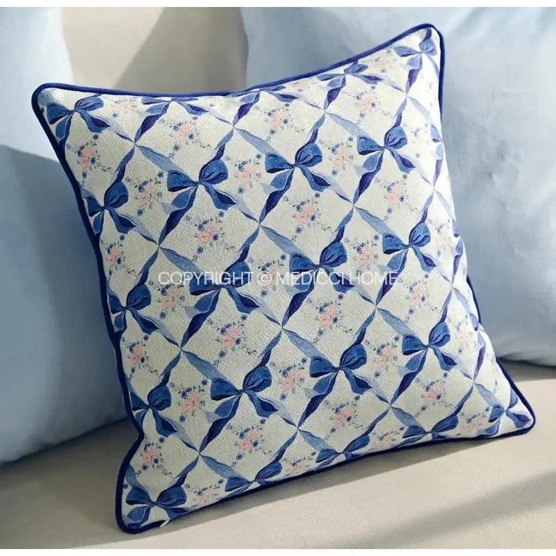 DecorBites™ Chinoiserie Blue Wavy Fan Pillowcase Bohemian Print Lumbar Cushion Cover