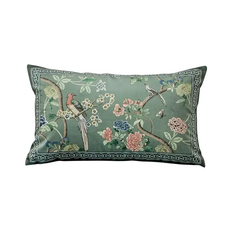 غطاء وسادة DecorBites™ Chinoiserie Lumbar بنقشة طائر وزهور - ديكور منزلي شرقي