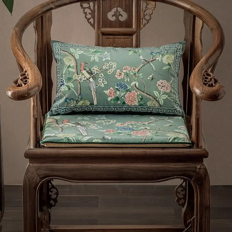 غطاء وسادة DecorBites™ Chinoiserie Lumbar بنقشة طائر وزهور - ديكور منزلي شرقي